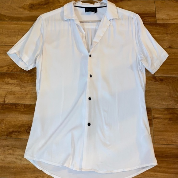 ASOS Men’s White V-neck Button Down Short Sleeve Polo Size Small - Picture 9 of 10